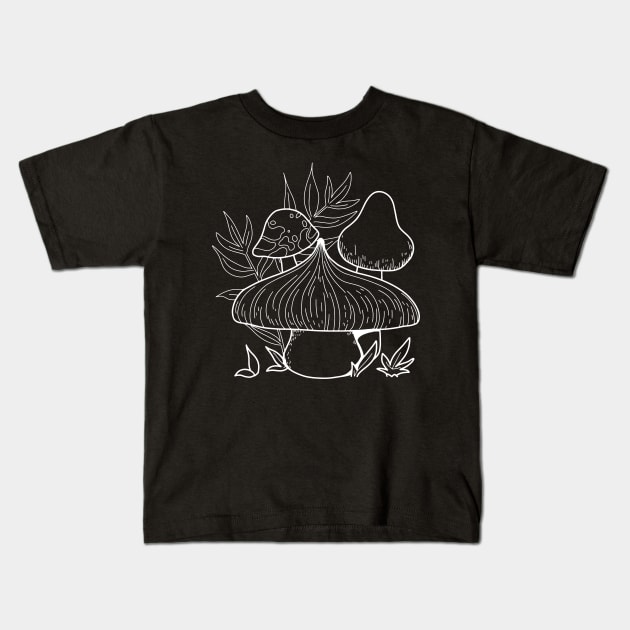 Mushroom Sprouts In Nature Line Art Design Kids T-Shirt by Promen Art